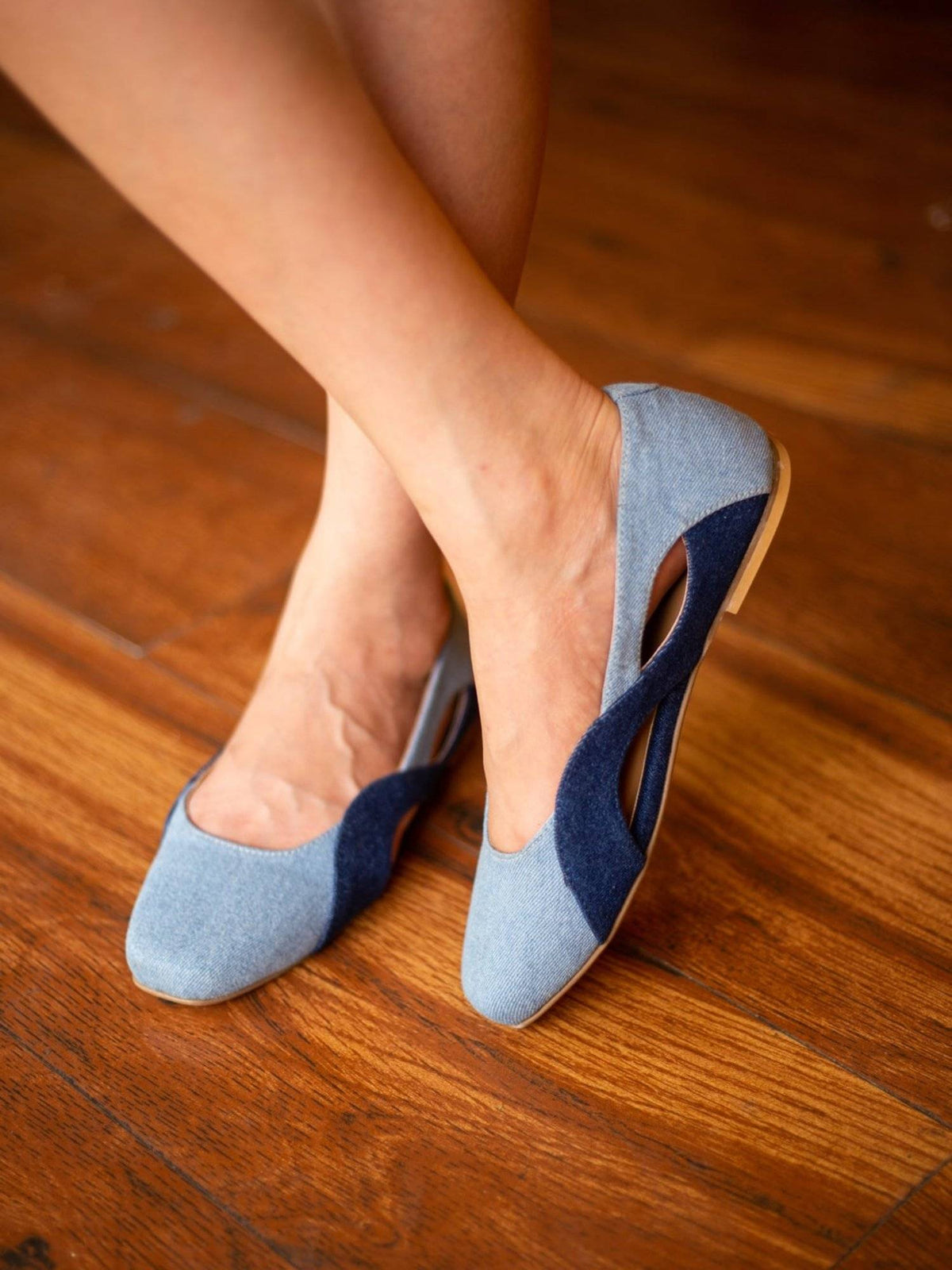 Wave Cut Out Blue Denim Ballerinas | F61 - view 2