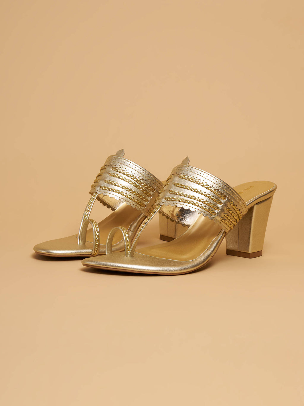 Shayaa Heeled Kolhapuri Gold | H78 - view 1