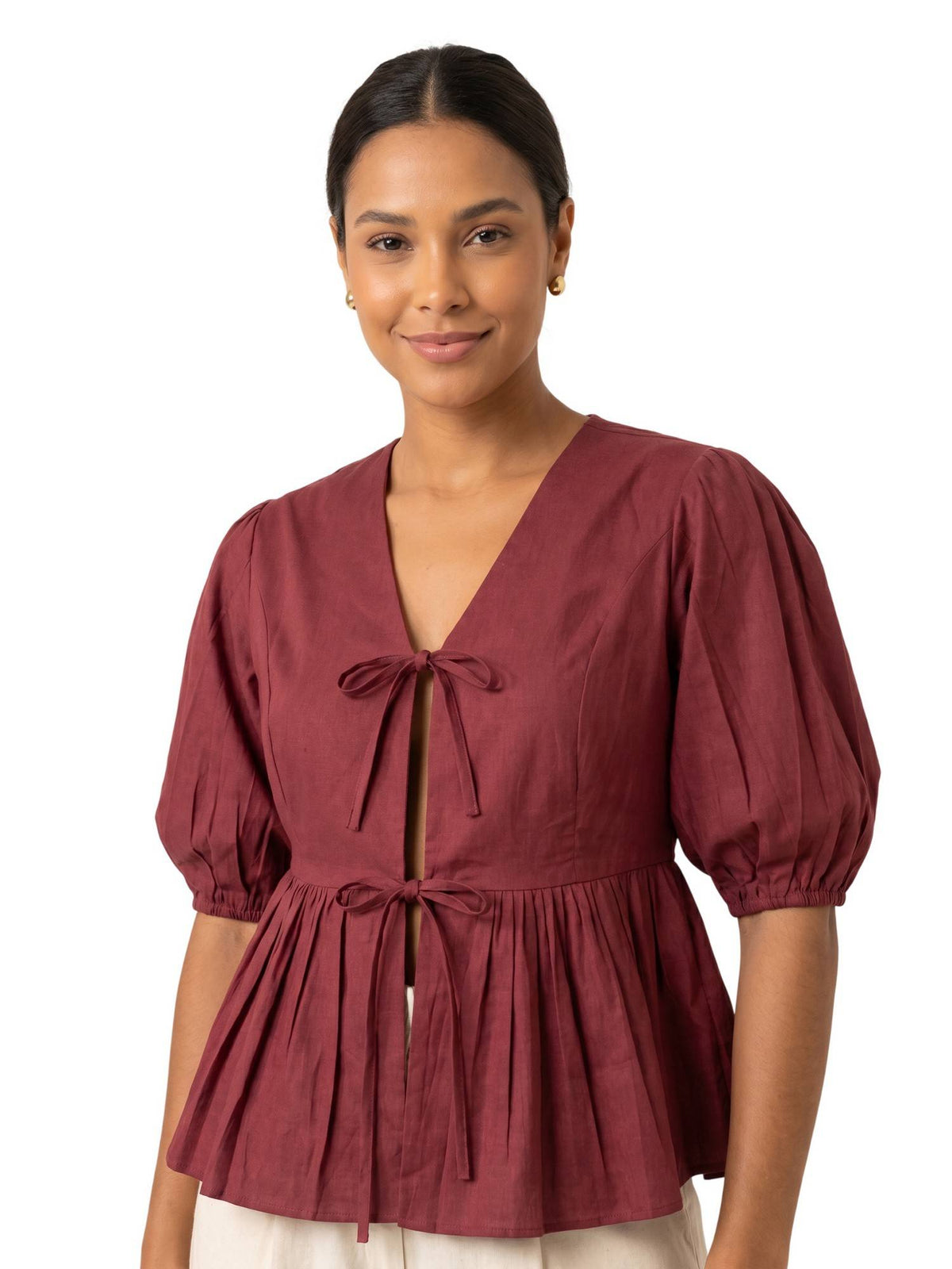 Black Women's Cotton Poplin Peplum Top | pt51 - view 7