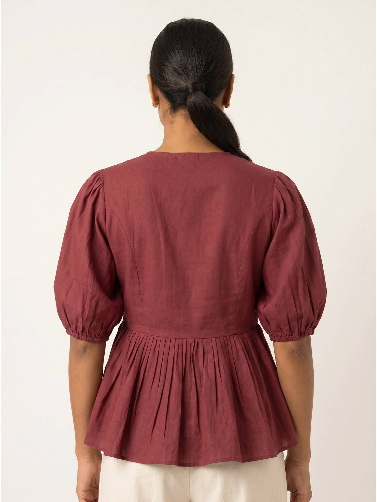 Maroon Women's Cotton Poplin Peplum Top | pt51 - view 2