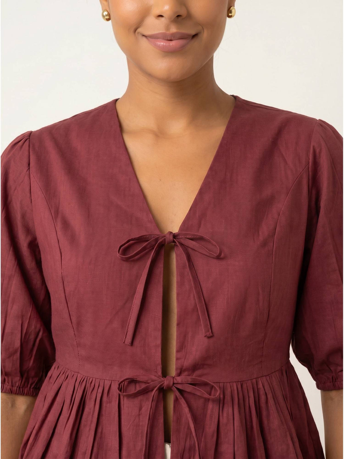 Maroon Women's Cotton Poplin Peplum Top | pt51 - view 3
