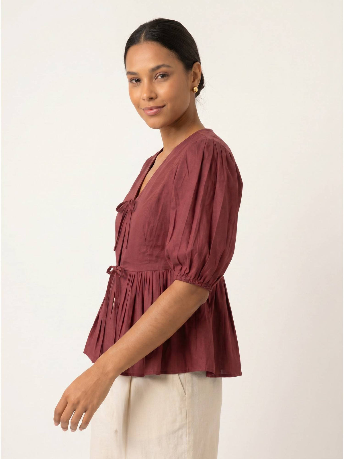 Maroon Women's Cotton Poplin Peplum Top | pt51 - view 4