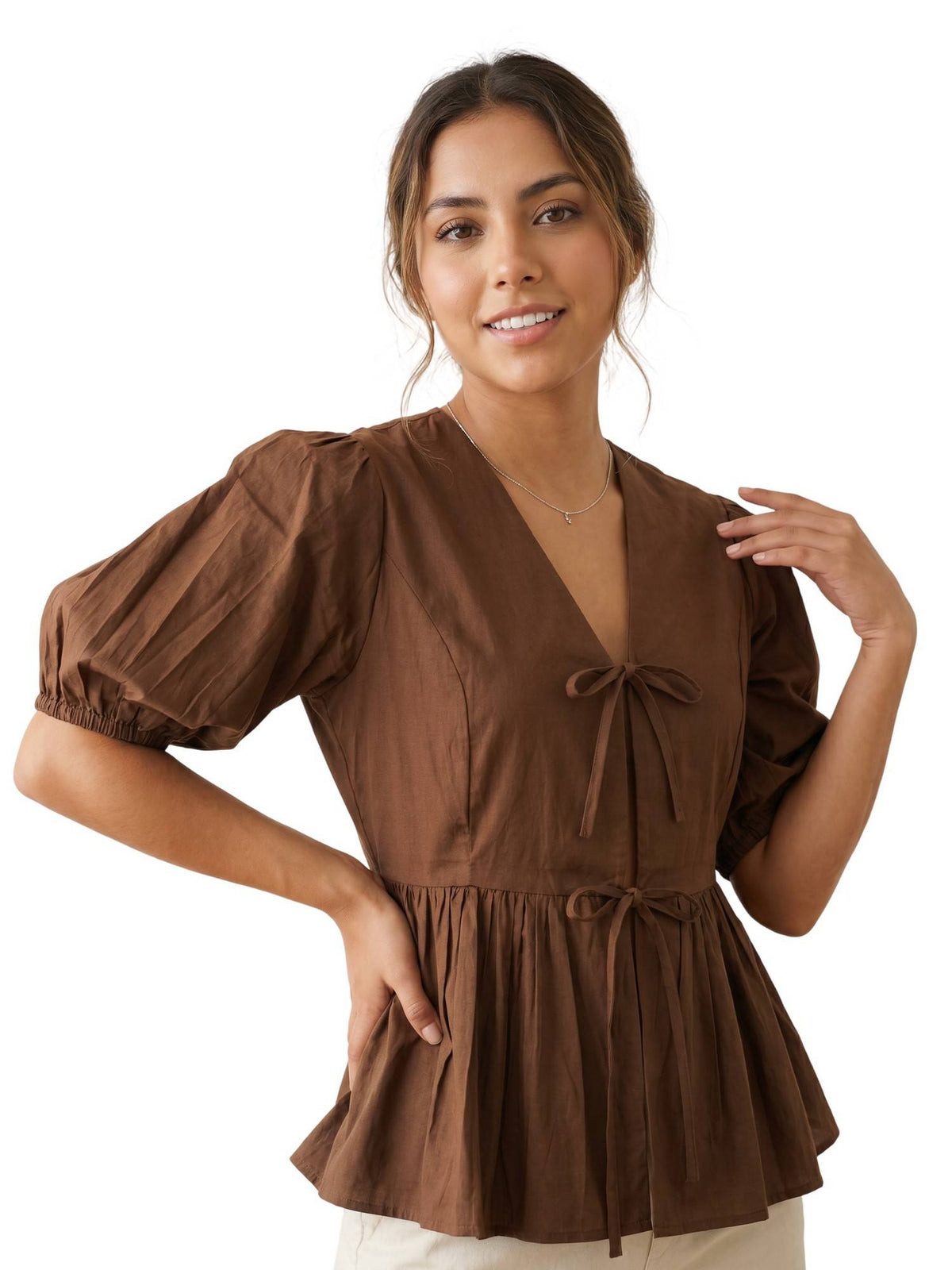 Maroon Women's Cotton Poplin Peplum Top | pt51 - view 13