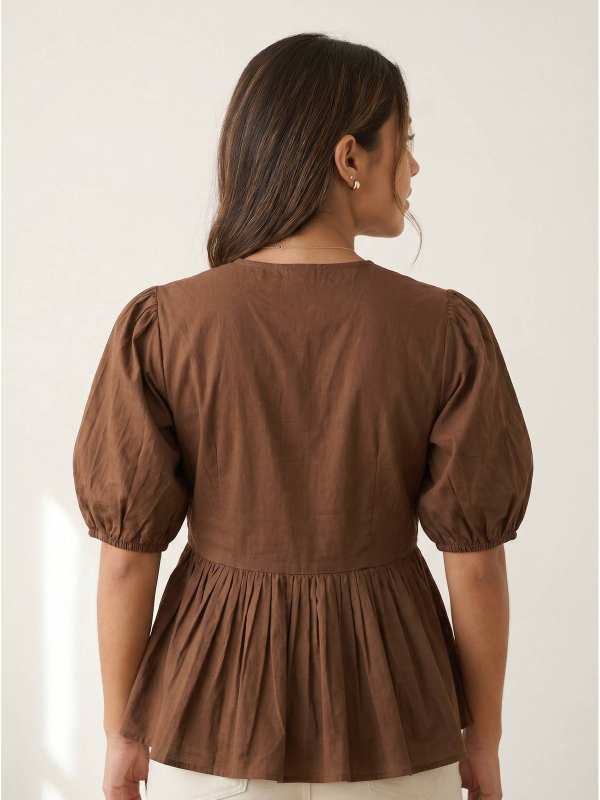 Brown Women's Cotton Poplin Peplum Top | pt51 - view 3