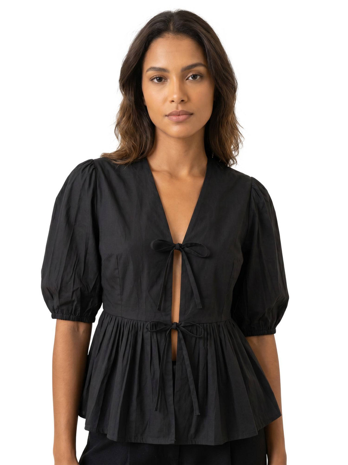 Brown Women's Cotton Poplin Peplum Top | pt51 - view 8
