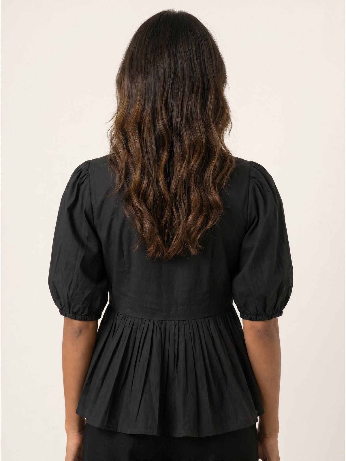 Black Women's Cotton Poplin Peplum Top | pt51 - view 2