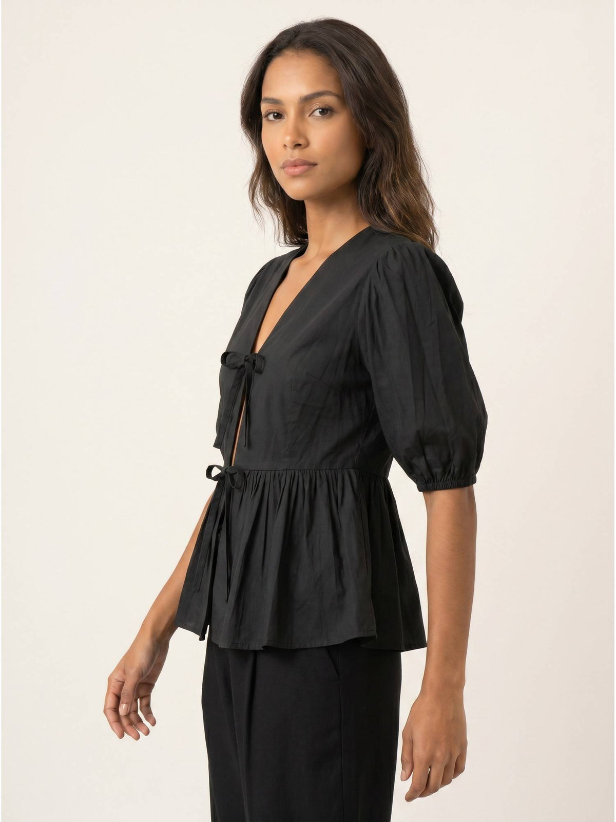 Black Women's Cotton Poplin Peplum Top | pt51 - view 4