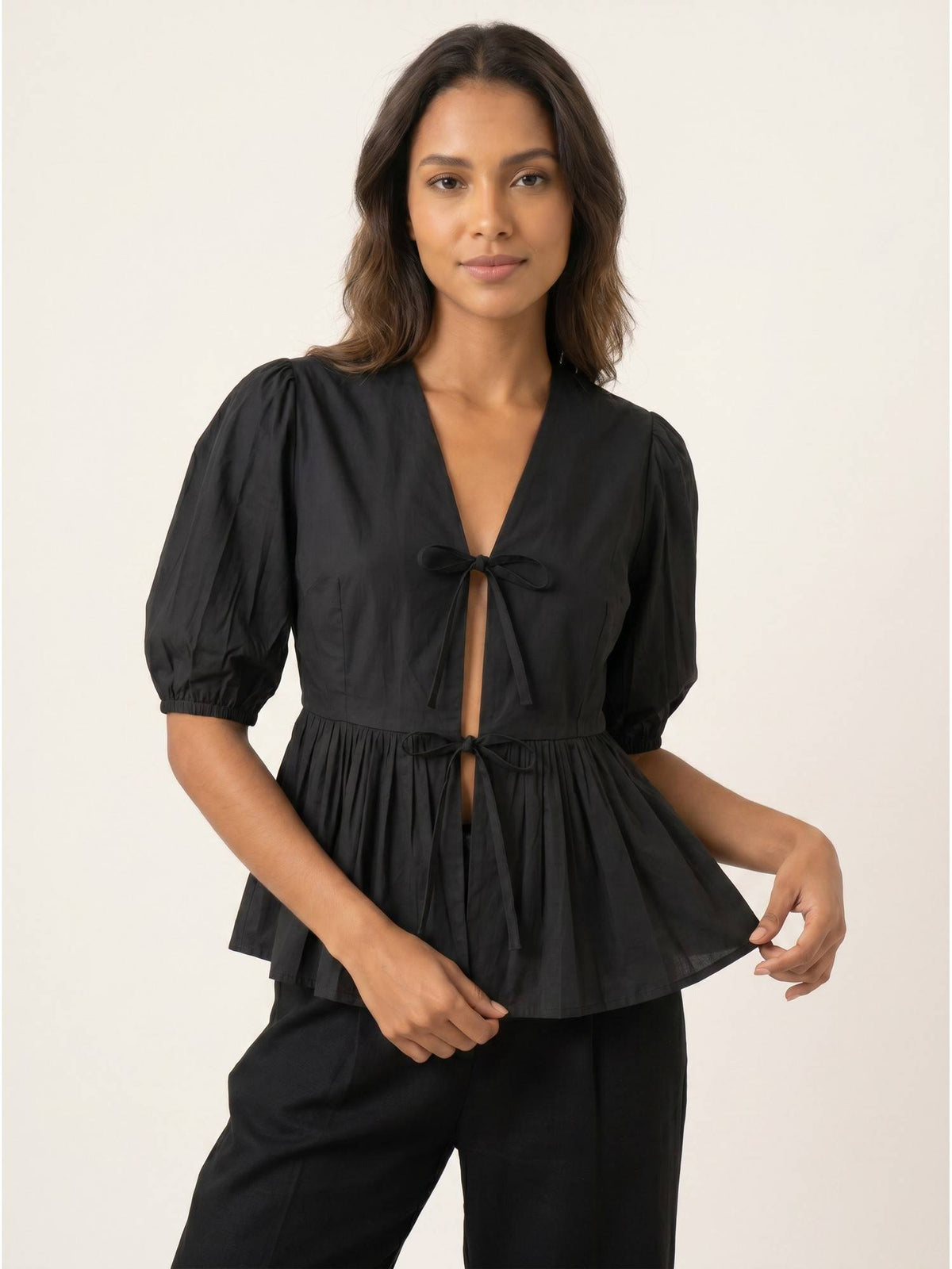 Black Women's Cotton Poplin Peplum Top | pt51 - view 5
