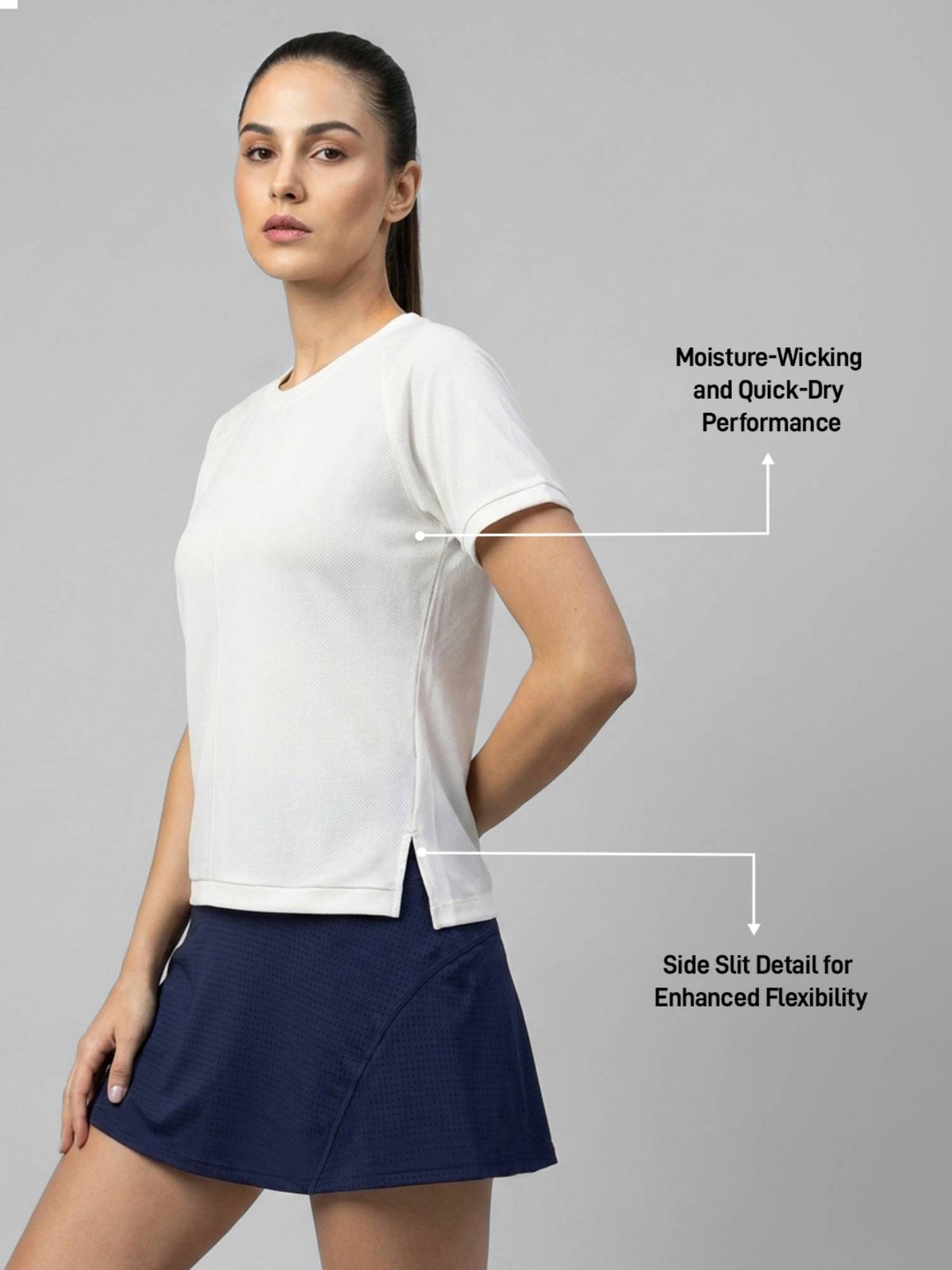 Women’S White Gym Active T-Shirt with Side Slit | TT89 - view 3