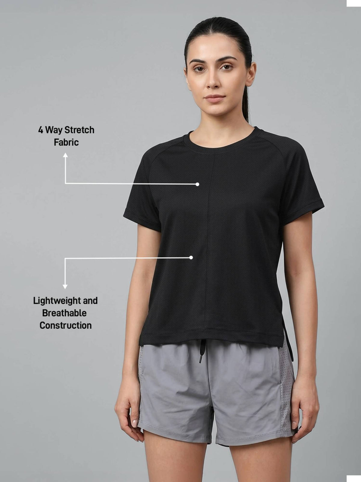 Women’S Black Gym Active T-Shirt with Side Slit | TT89 - view 4