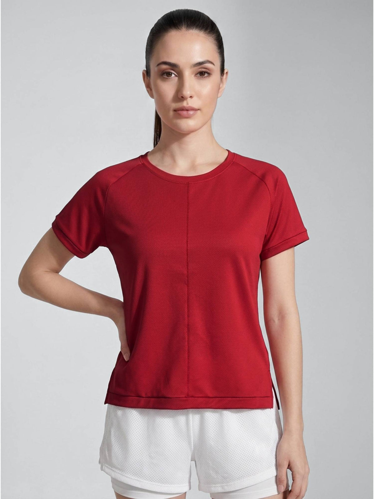 Women’S Red Gym Active T-Shirt with Side Slit | TT89 - view 1