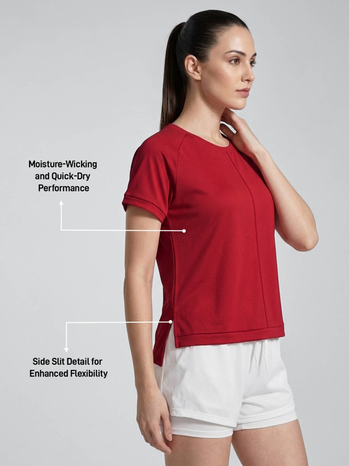 Women’S Red Gym Active T-Shirt with Side Slit | TT89 - view 3