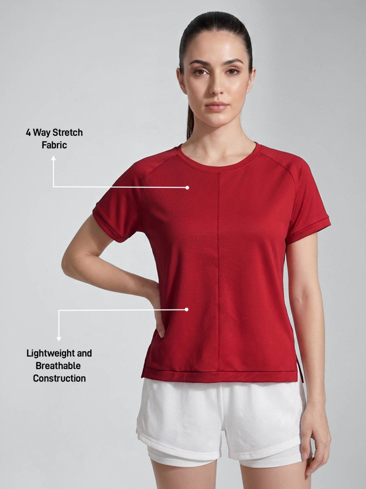 Women’S Red Gym Active T-Shirt with Side Slit | TT89 - view 4