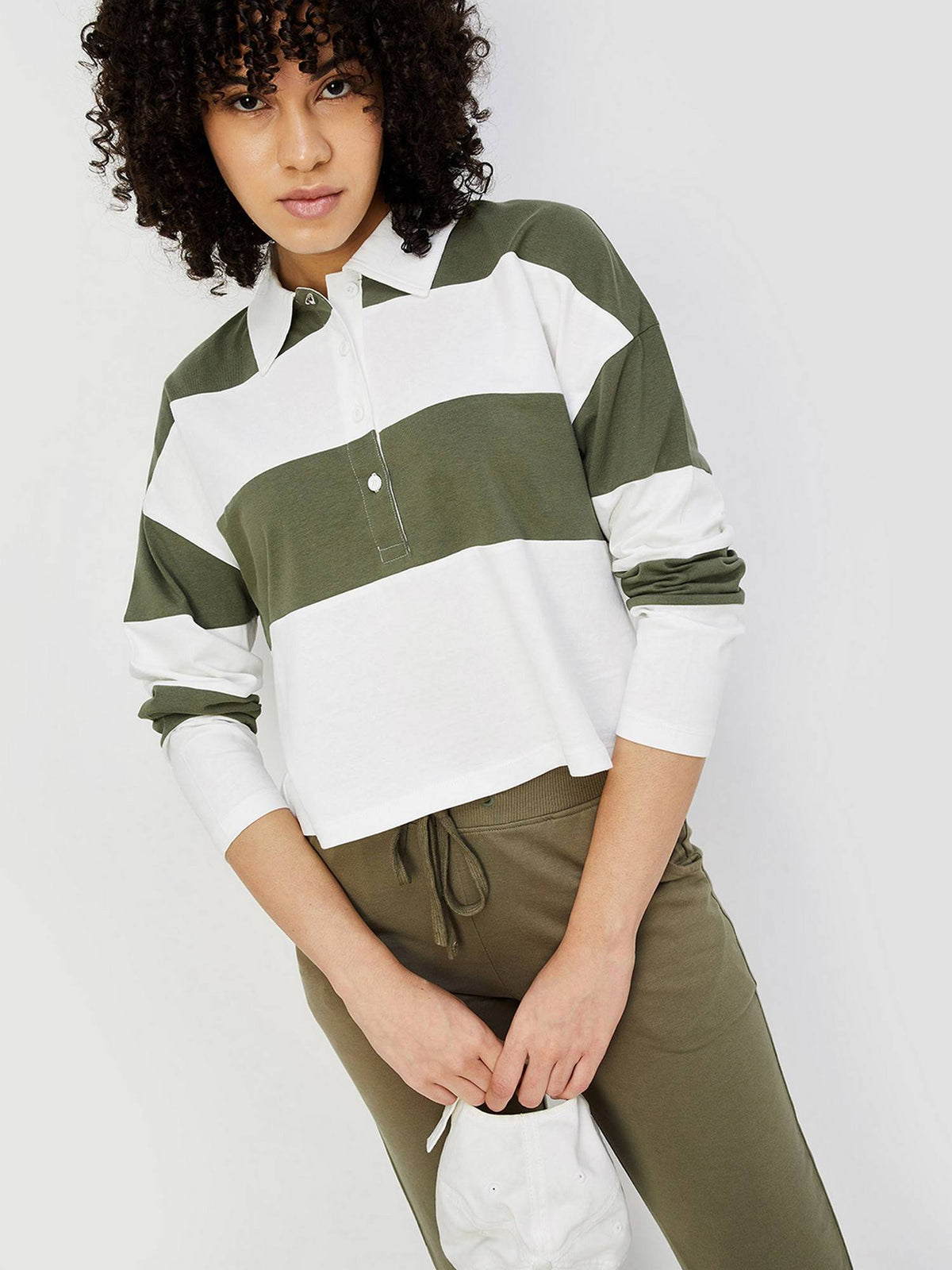 Women Green Cotton Stripes Regular Polo T-Shirt | PW43 - view 1