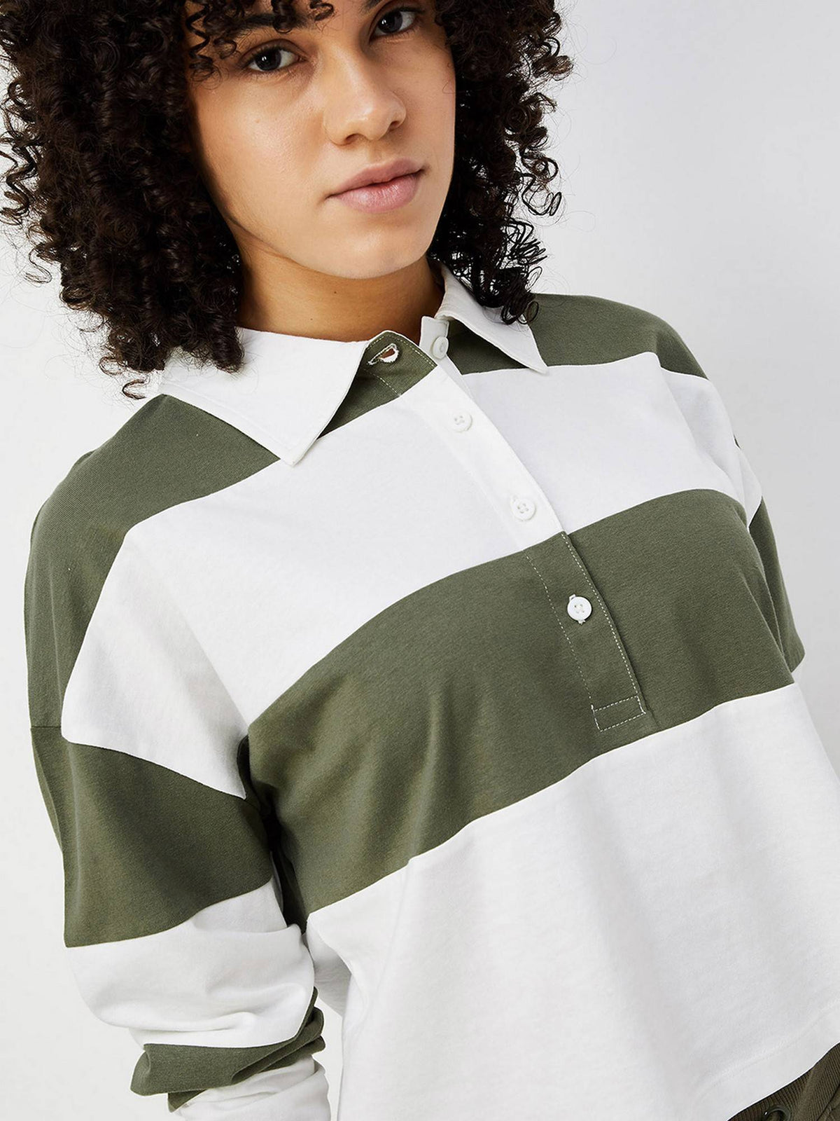 Women Green Cotton Stripes Regular Polo T-Shirt | PW43 - view 2