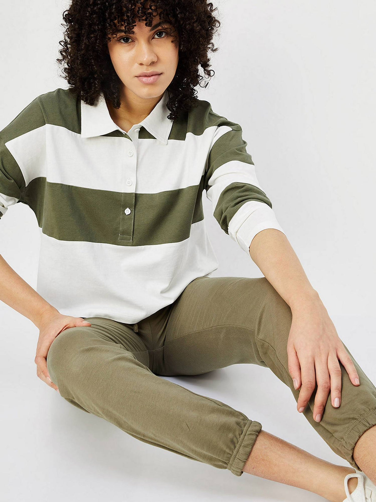 Women Green Cotton Stripes Regular Polo T-Shirt | PW43 - view 3