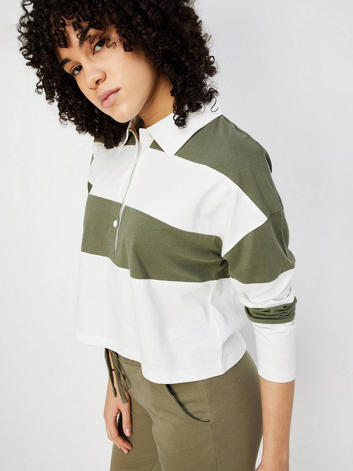 Women Green Cotton Stripes Regular Polo T-Shirt | PW43 - view 4