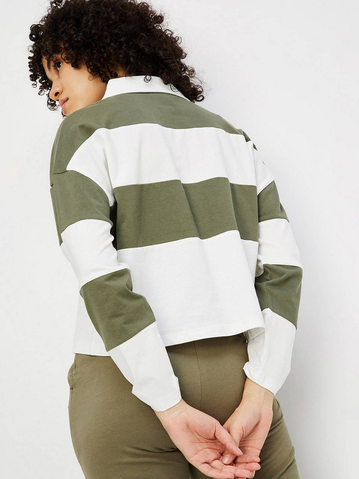Women Green Cotton Stripes Regular Polo T-Shirt | PW43 - view 5