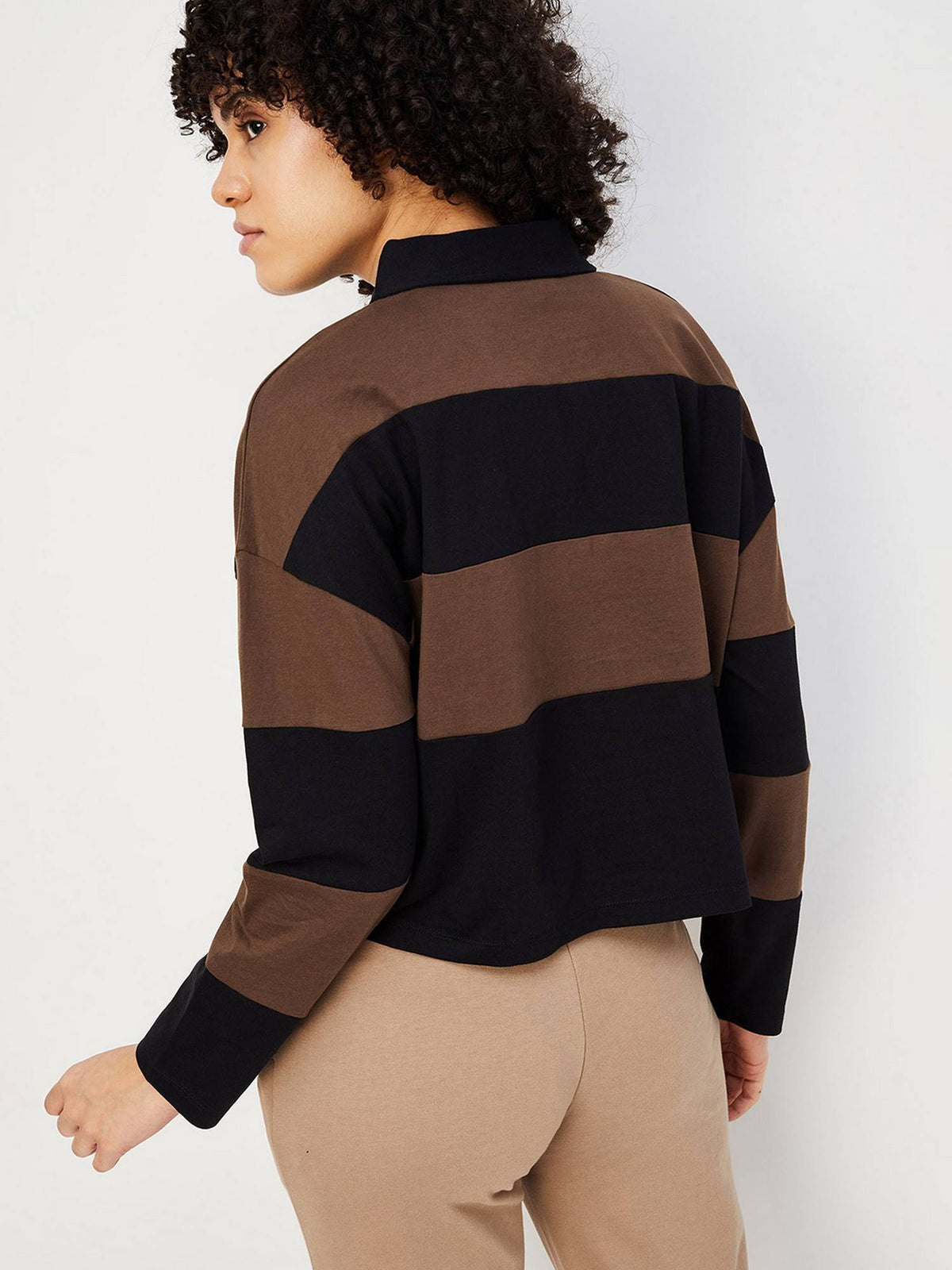 Women Brown Cotton Stripes Regular Polo T-Shirt | PW43 - view 5