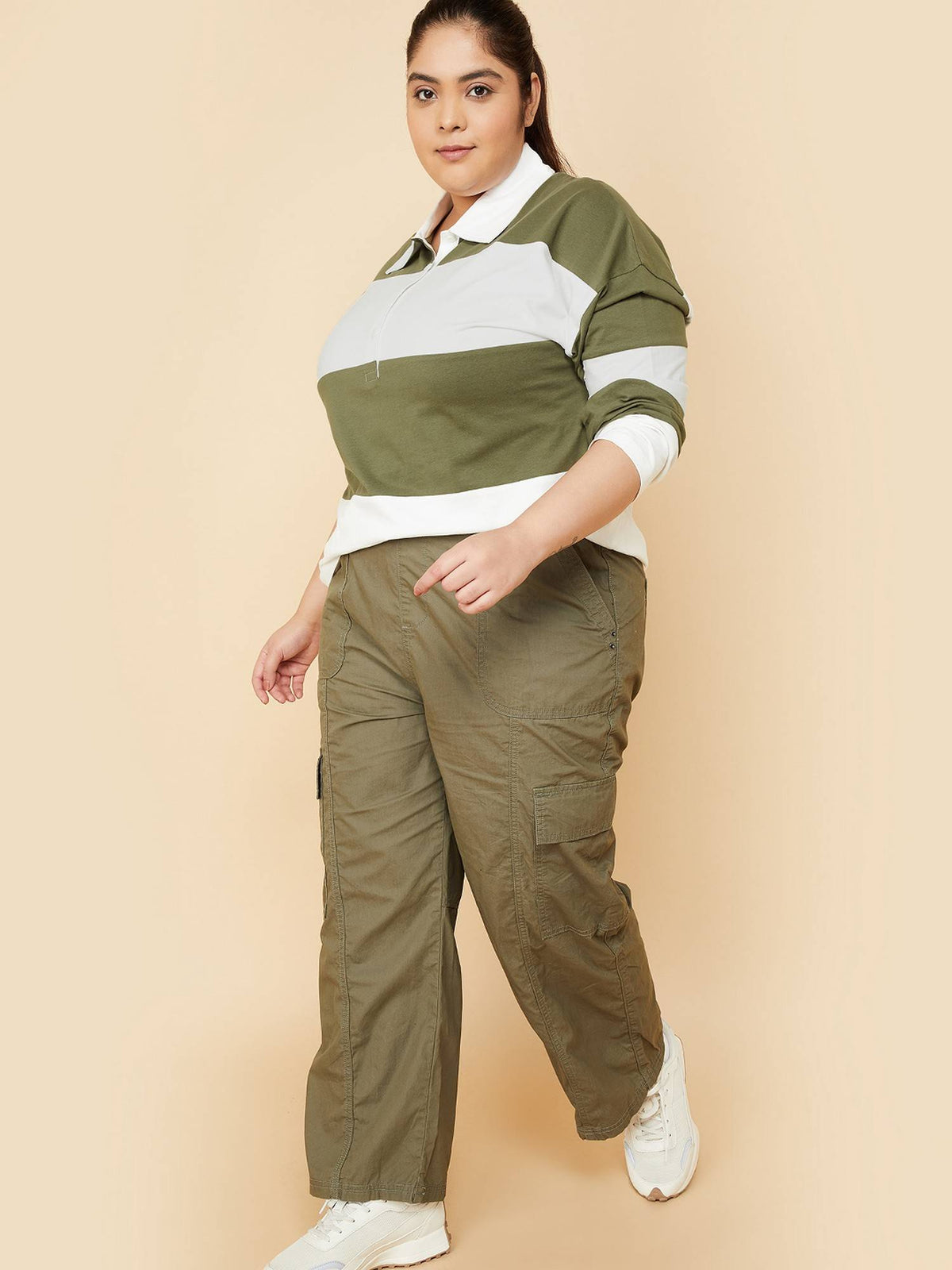 Women Green Cotton Stripes Polo T-Shirt | PW43 - view 4