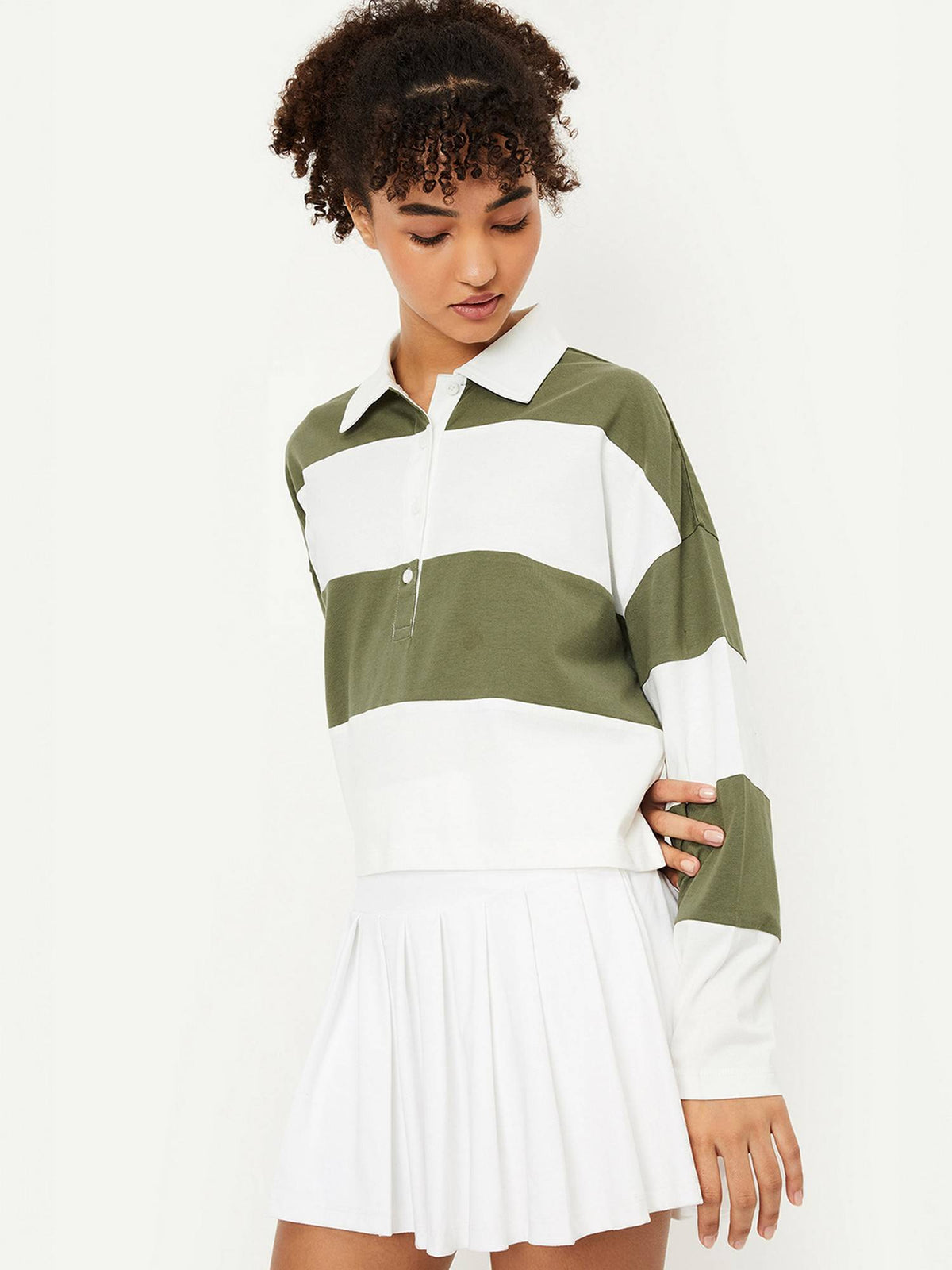 Women Green Cotton Stripes Regular Polo T-Shirt | PW43 - view 3