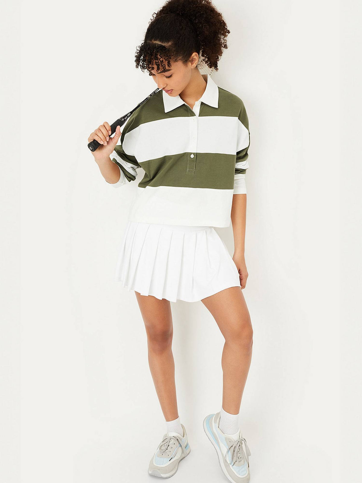 Women Green Cotton Stripes Regular Polo T-Shirt | PW43 - view 4