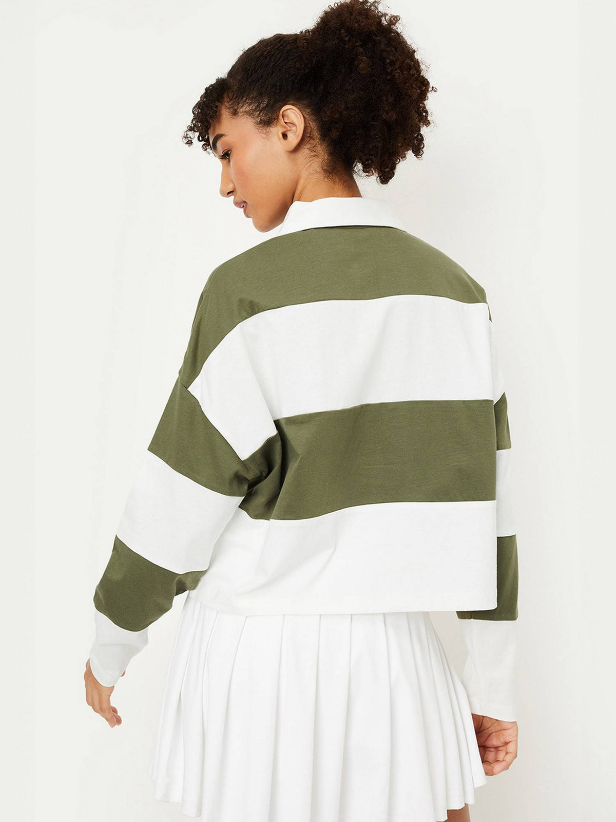 Women Green Cotton Stripes Regular Polo T-Shirt | PW43 - view 5