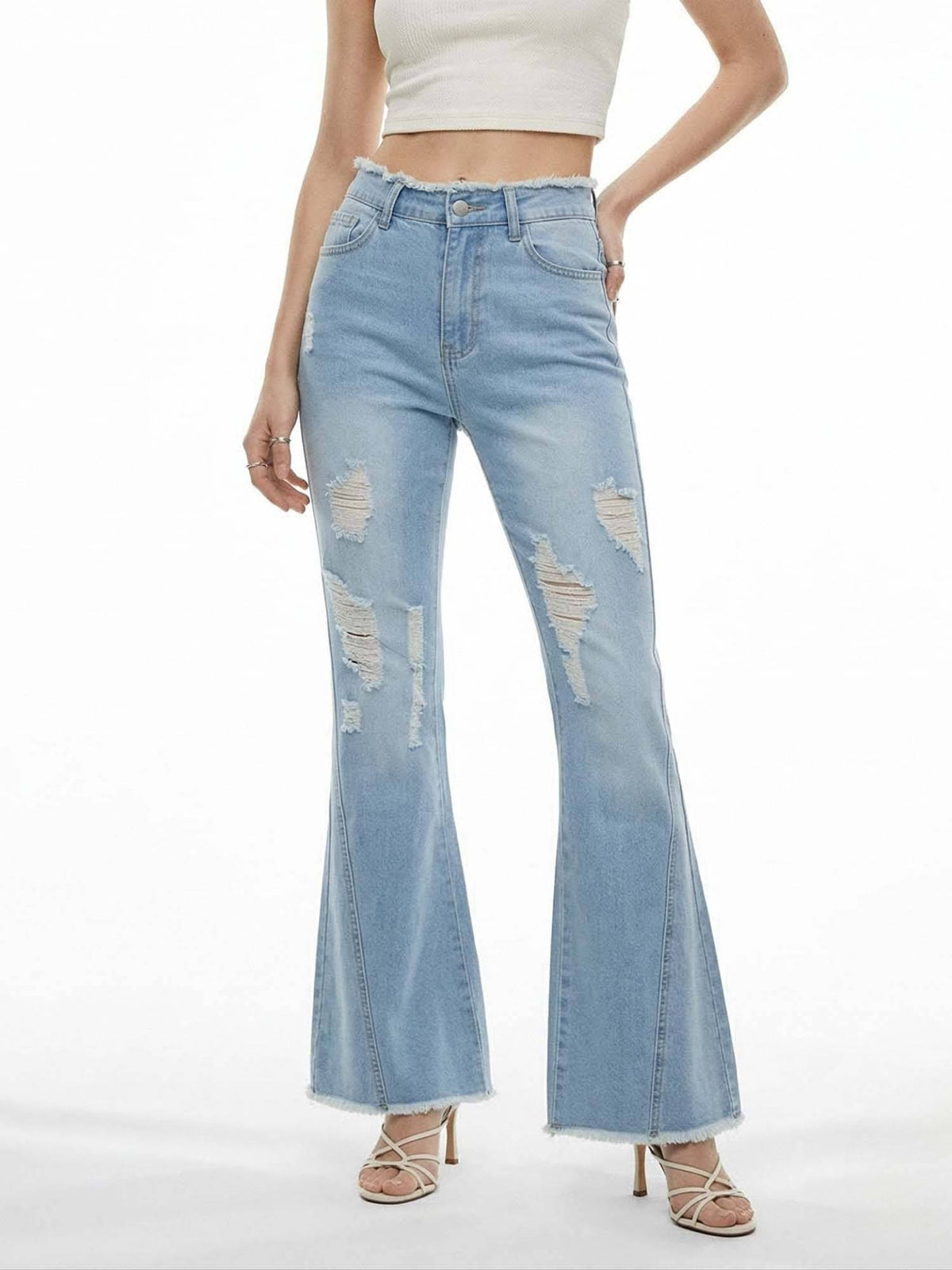 Light Blue Ripped Boot Cut Jeans | BT10 - view 1