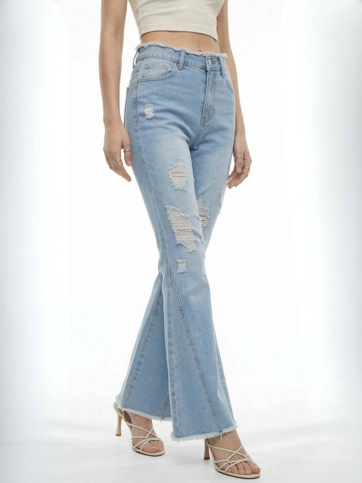 Light Blue Ripped Boot Cut Jeans | BT10 - view 2