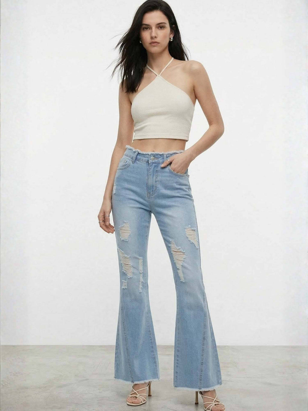 Light Blue Ripped Boot Cut Jeans | BT10 - view 3