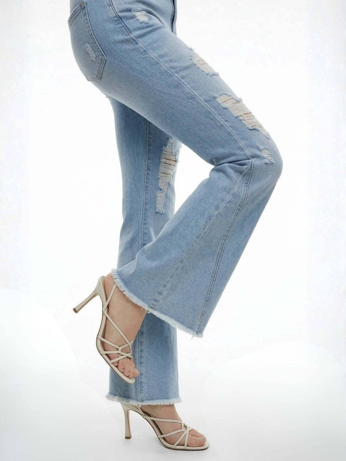 Light Blue Ripped Boot Cut Jeans | BT10 - view 4
