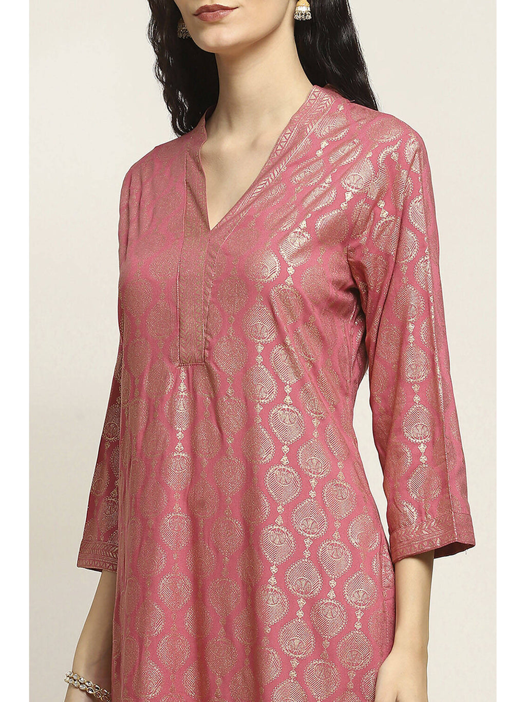 Women Pink Viscose Blend Printed Straight Kurta | FY93 - view 2