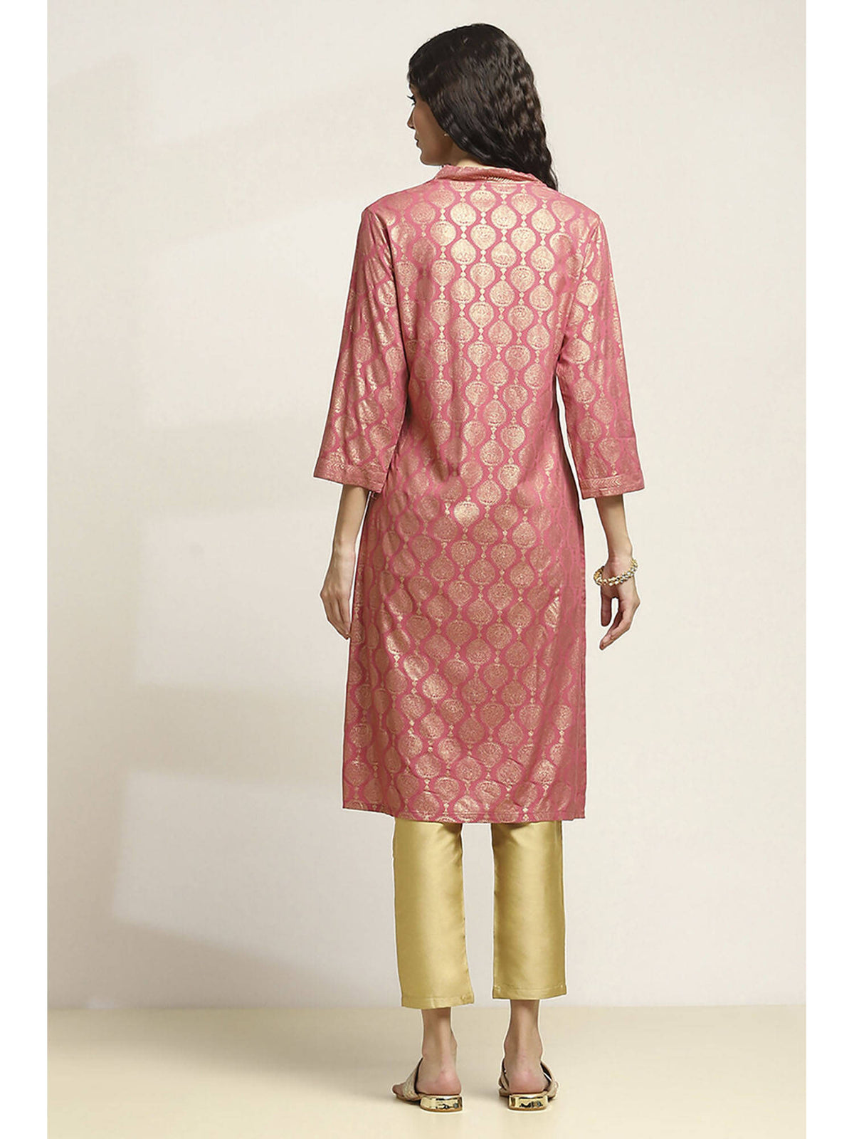 Women Pink Viscose Blend Printed Straight Kurta | FY93 - view 4