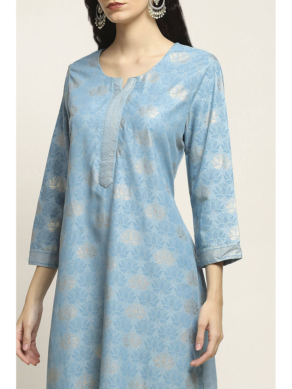 Women Blue Viscose Rayon Printed Straight Kurta | FY93 - view 2