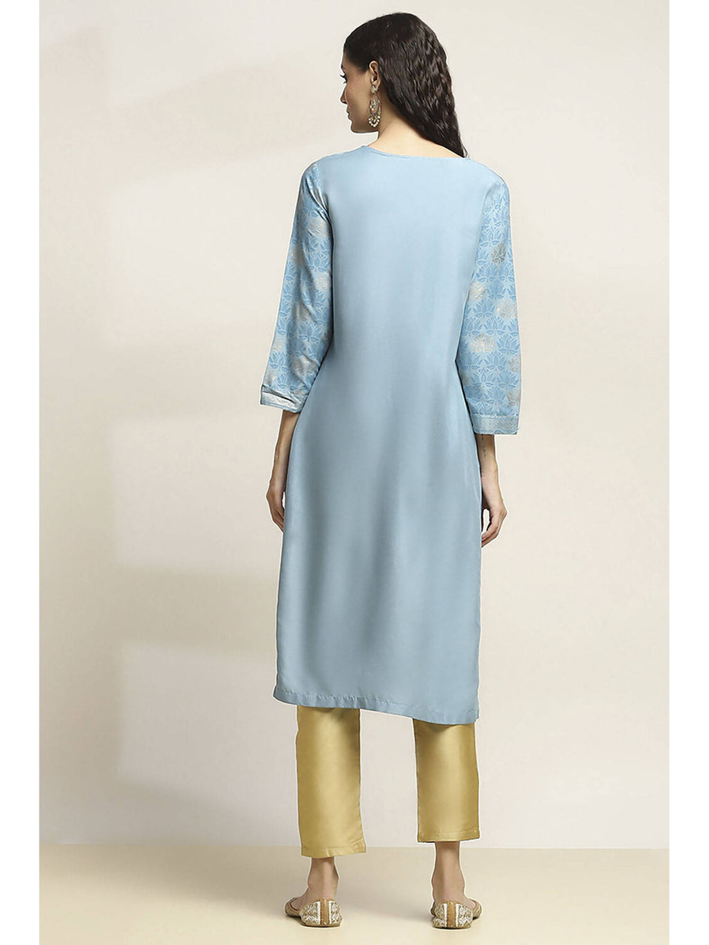 Women Blue Viscose Rayon Printed Straight Kurta | FY93 - view 4