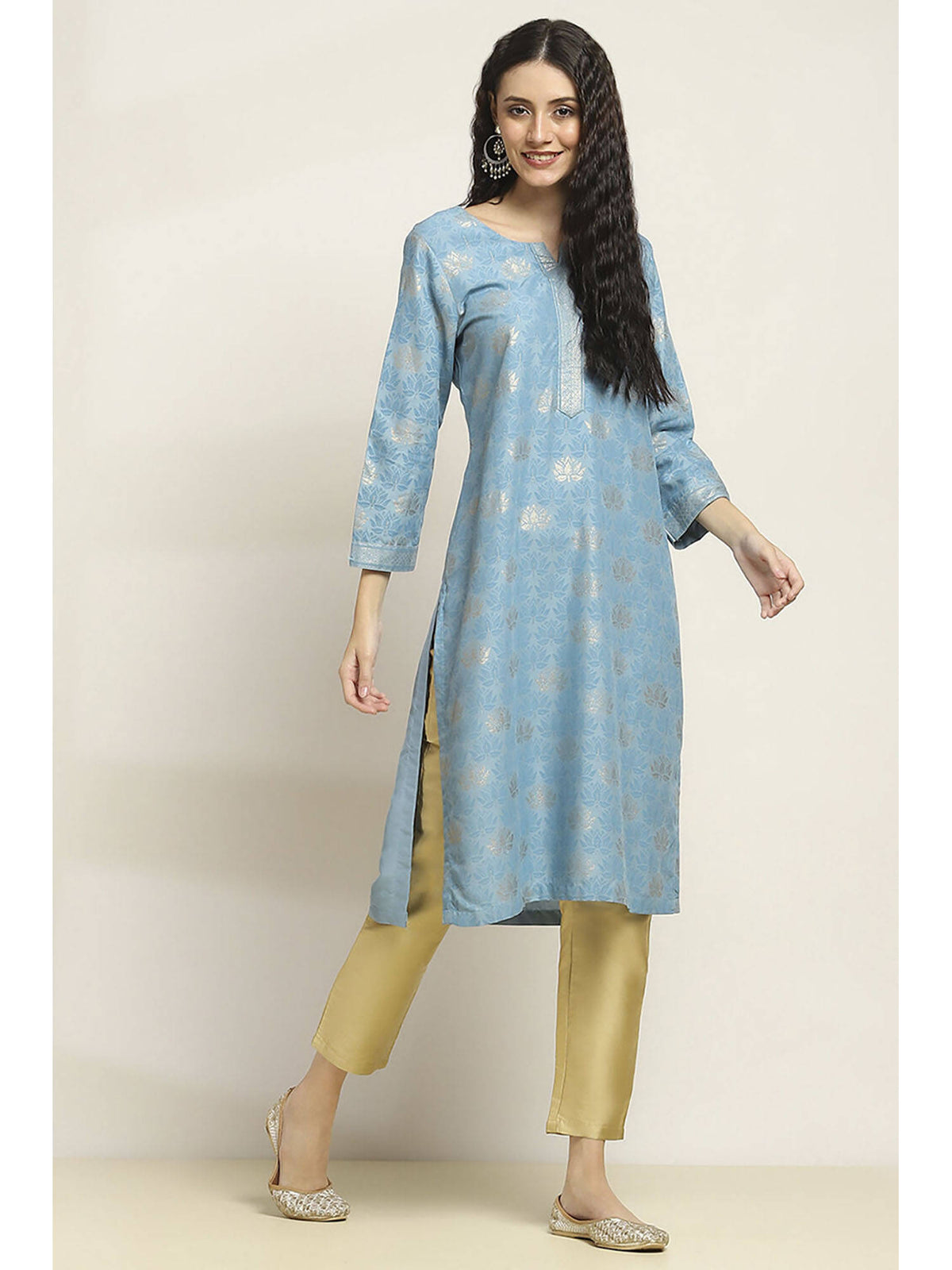 Women Blue Viscose Rayon Printed Straight Kurta | FY93 - view 5