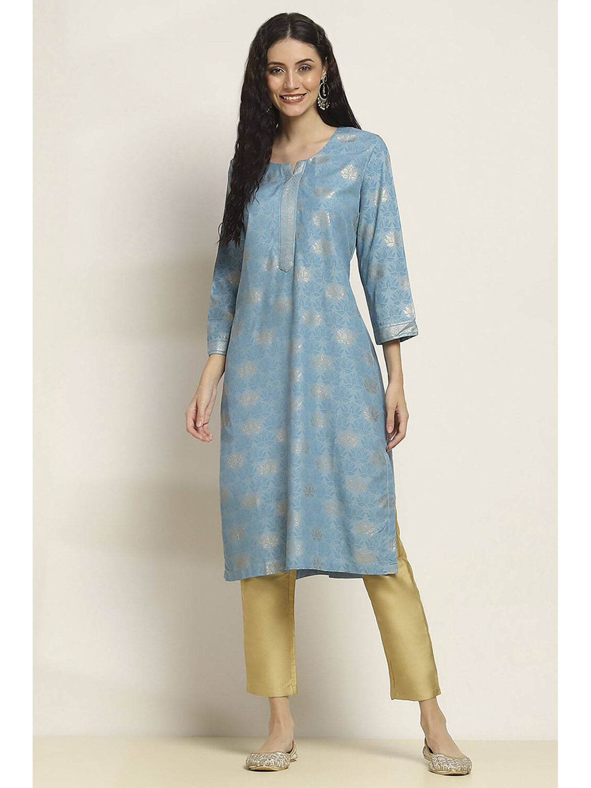 Women Blue Viscose Rayon Printed Straight Kurta | FY93 - view 6