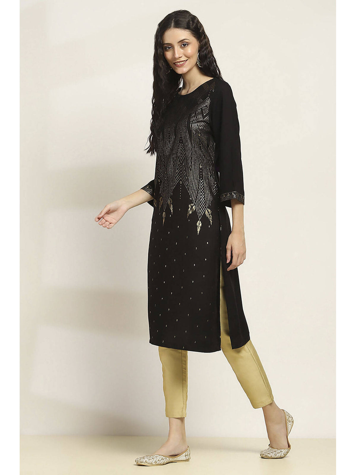 Women Blue Viscose Rayon Printed Straight Kurta | FY93 - view 10