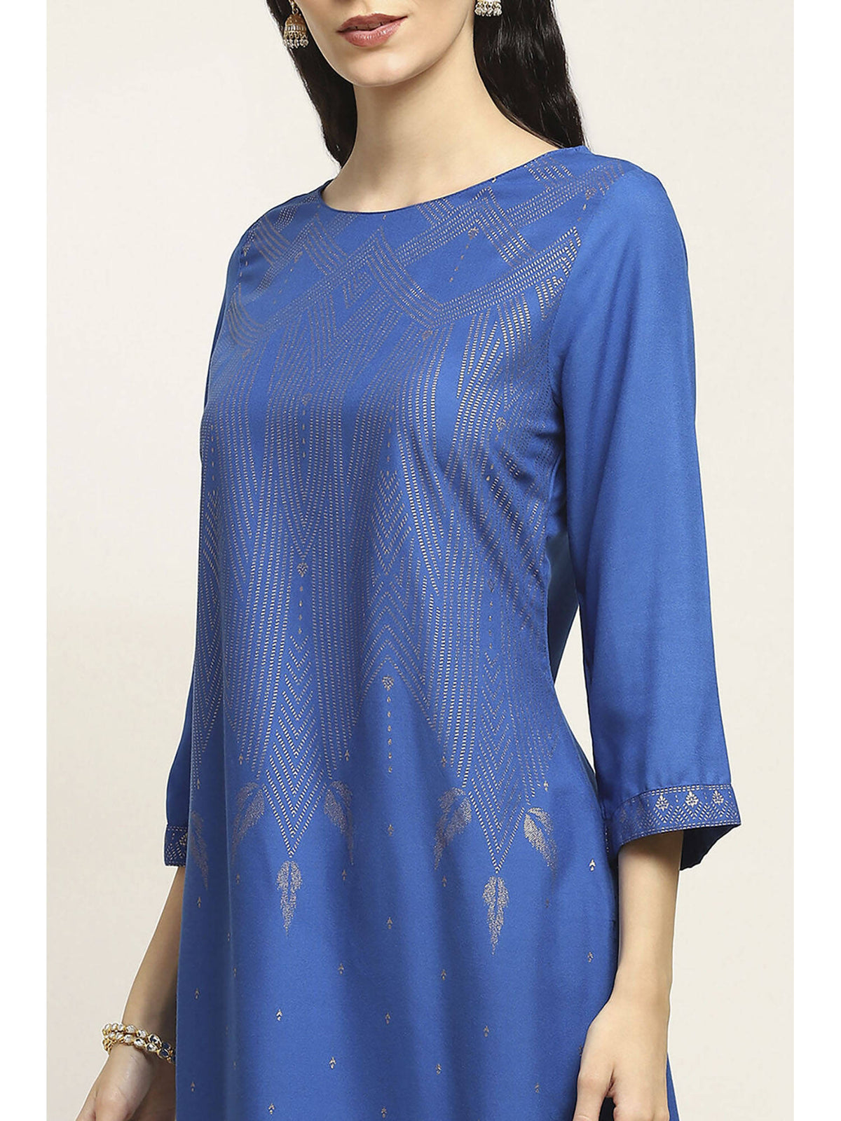 Women Blue Viscose Rayon Printed Straight Kurta | KDG - view 2