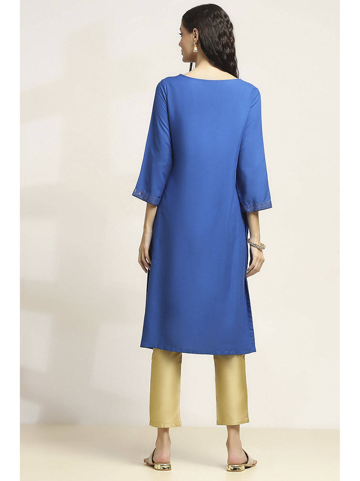 Women Blue Viscose Rayon Printed Straight Kurta | U3S - view 4