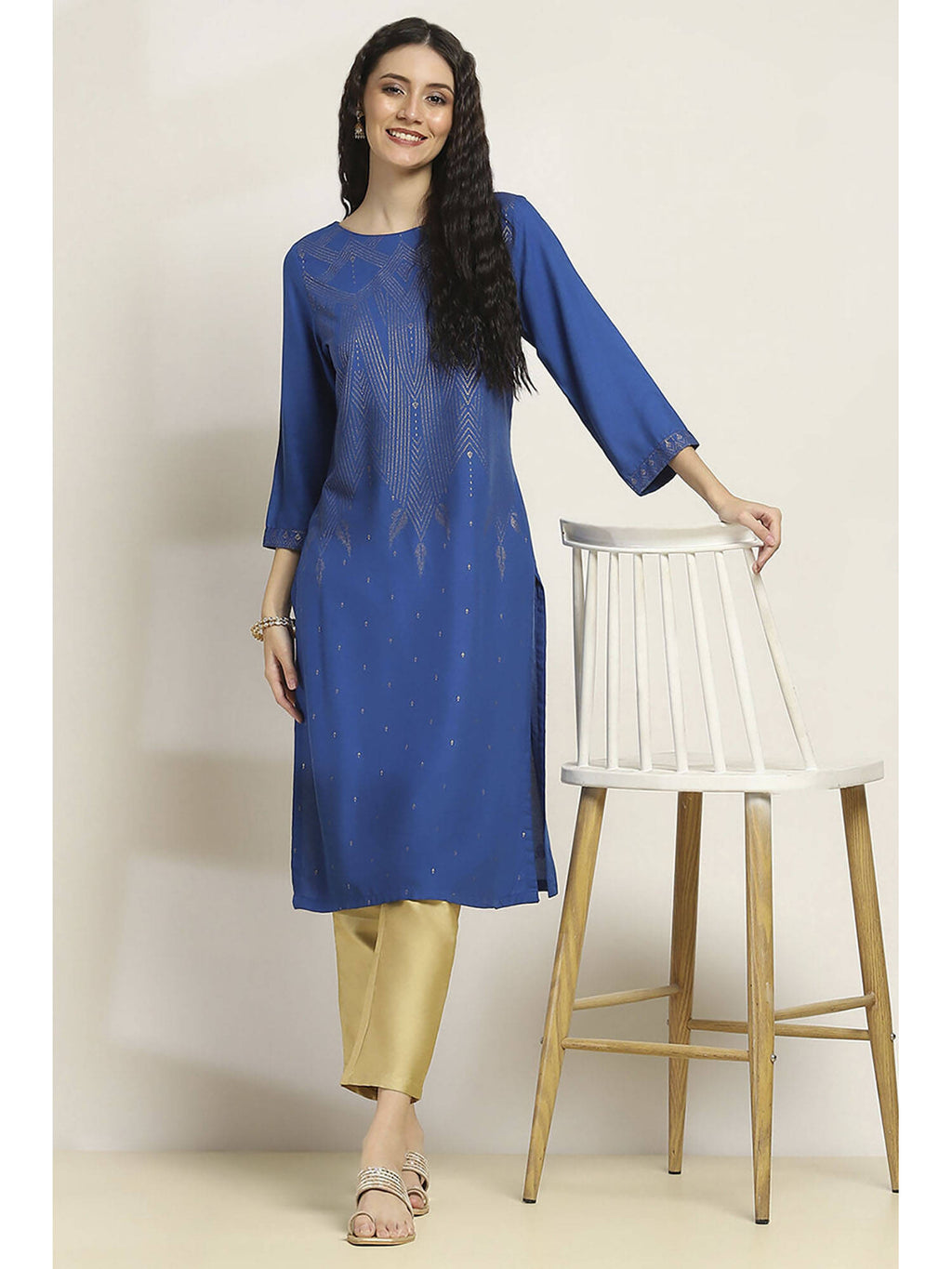Women Blue Viscose Rayon Printed Straight Kurta | FY93 - view 7