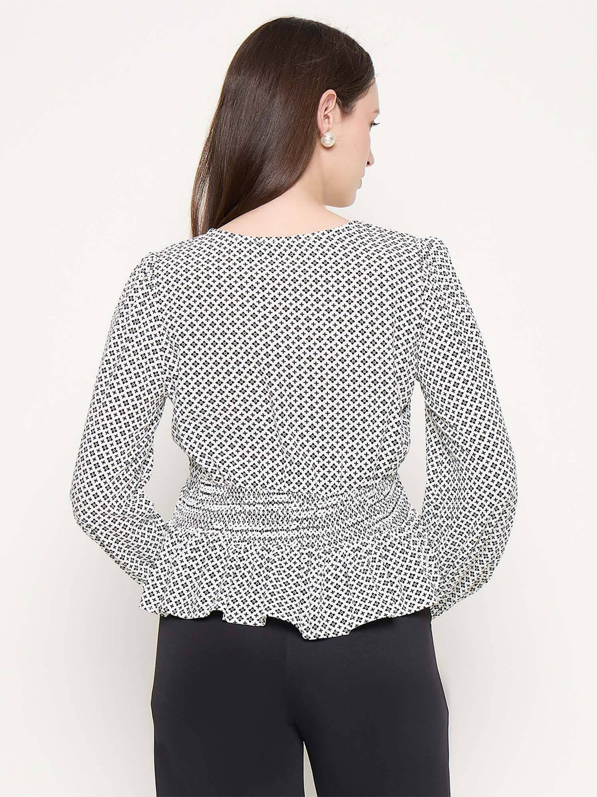 All Over Print Black Peplum Top | pt51 - view 2