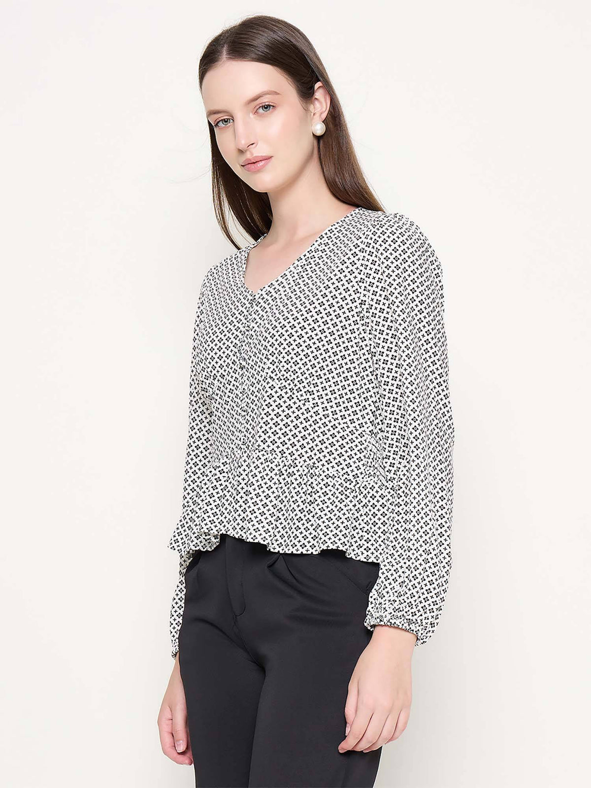 All Over Print Black Peplum Top | pt51 - view 3