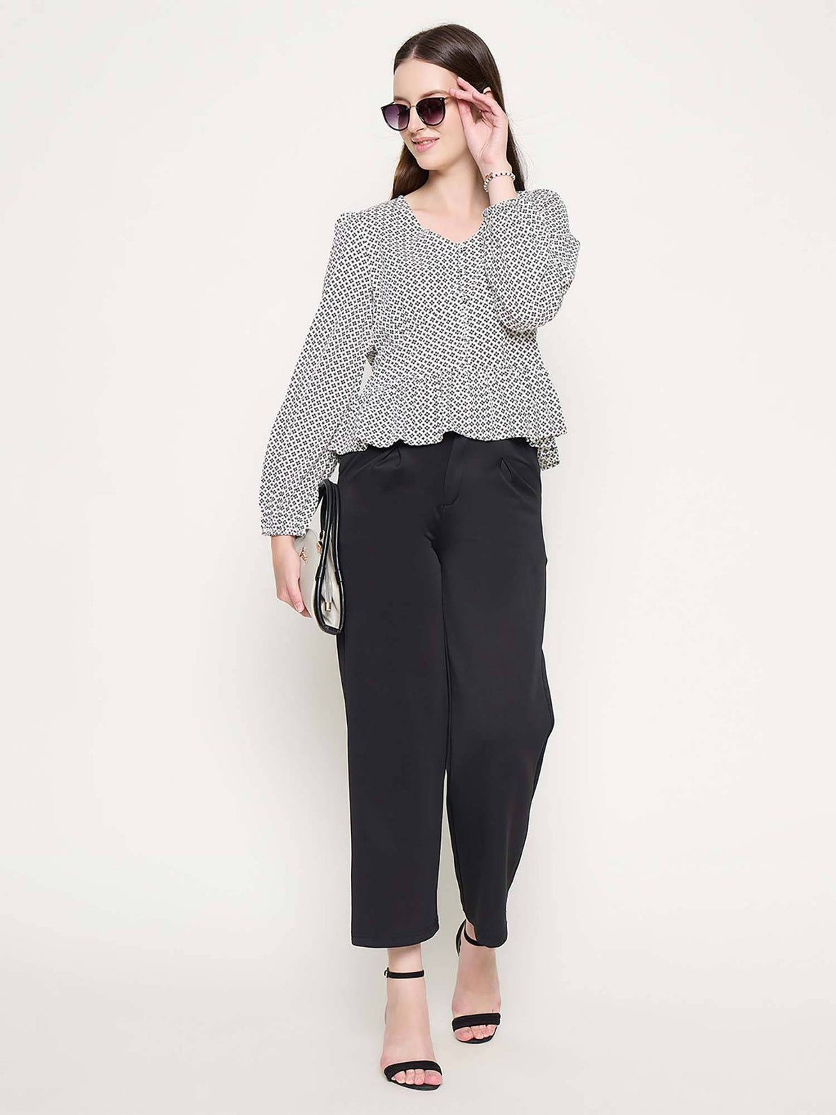 All Over Print Black Peplum Top | pt51 - view 5