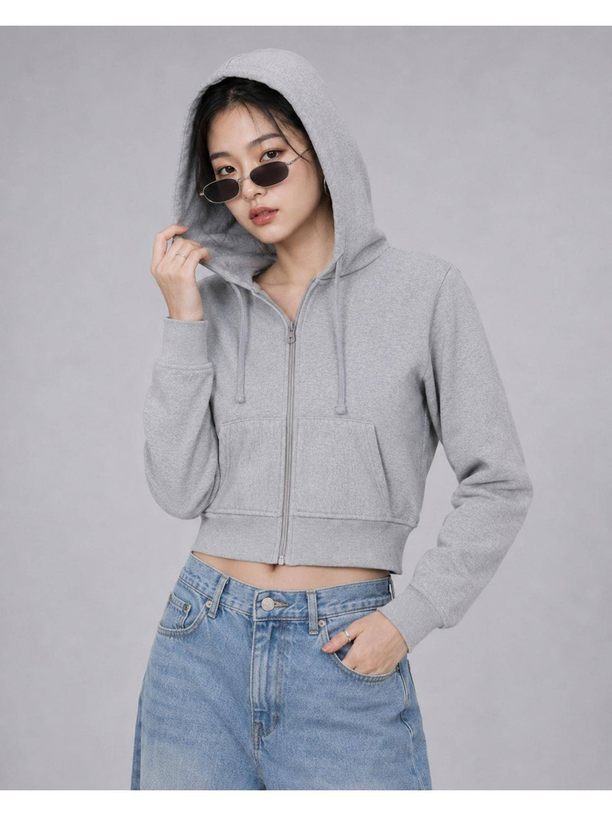 Womens Solid Grey Melange Fleece Hooded Sweatshirt | HD56 - view 1
