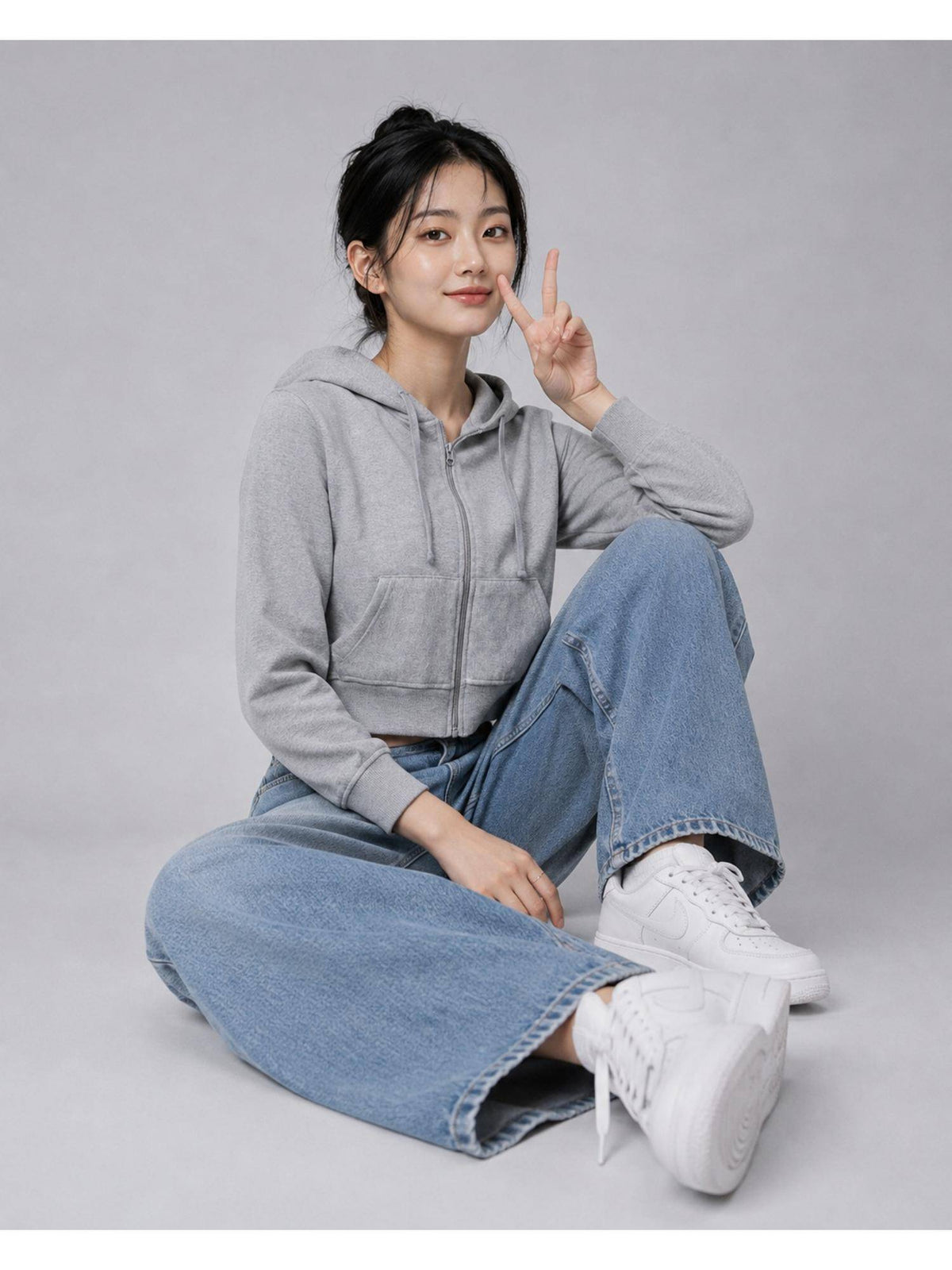 Womens Solid Grey Melange Fleece Hooded Sweatshirt | HD56 - view 6