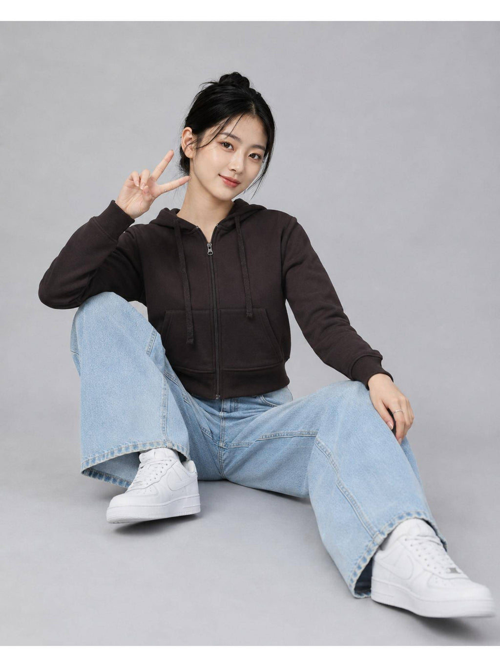 Womens Solid Grey Melange Fleece Hooded Sweatshirt | HD56 - view 18
