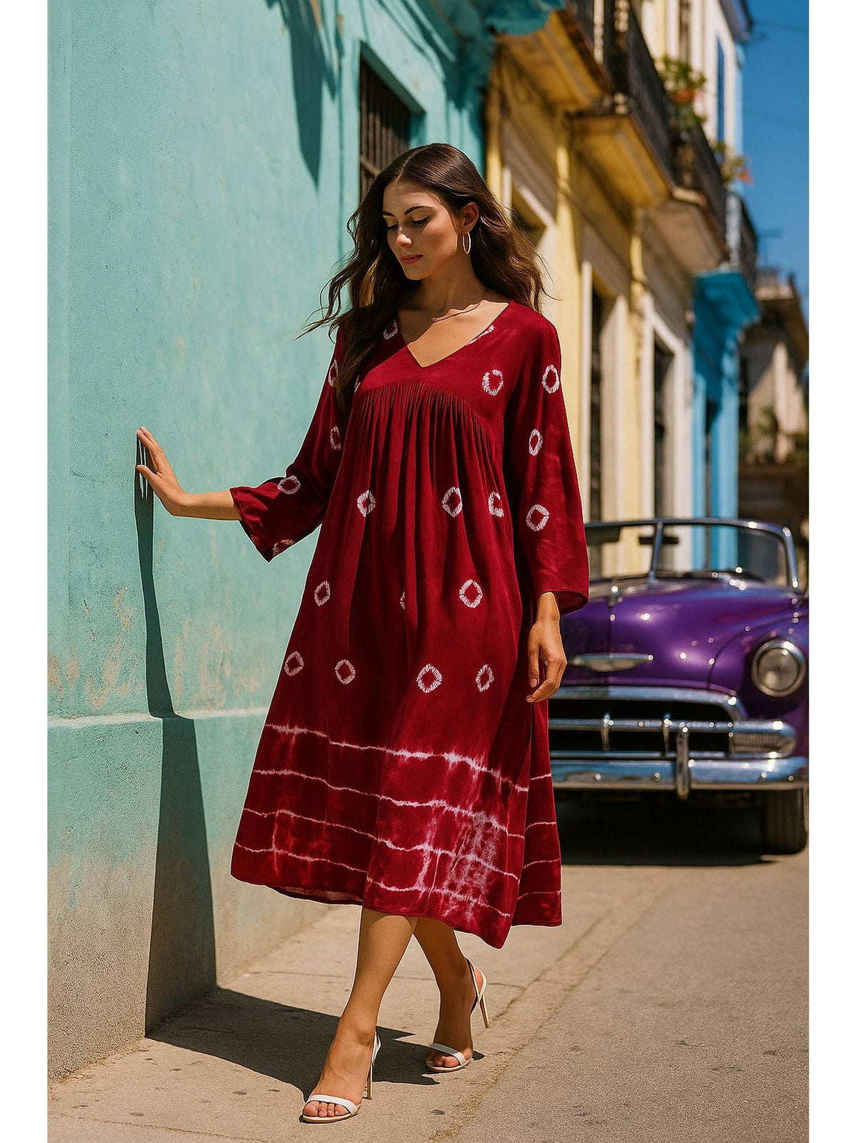 Women's Casual Green Rayon Tie and Dye Flared Dress | D56 - view 14