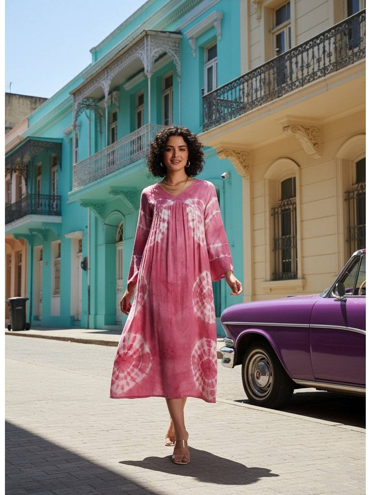 Women's Casual Green Rayon Tie and Dye Flared Dress | D56 - view 7