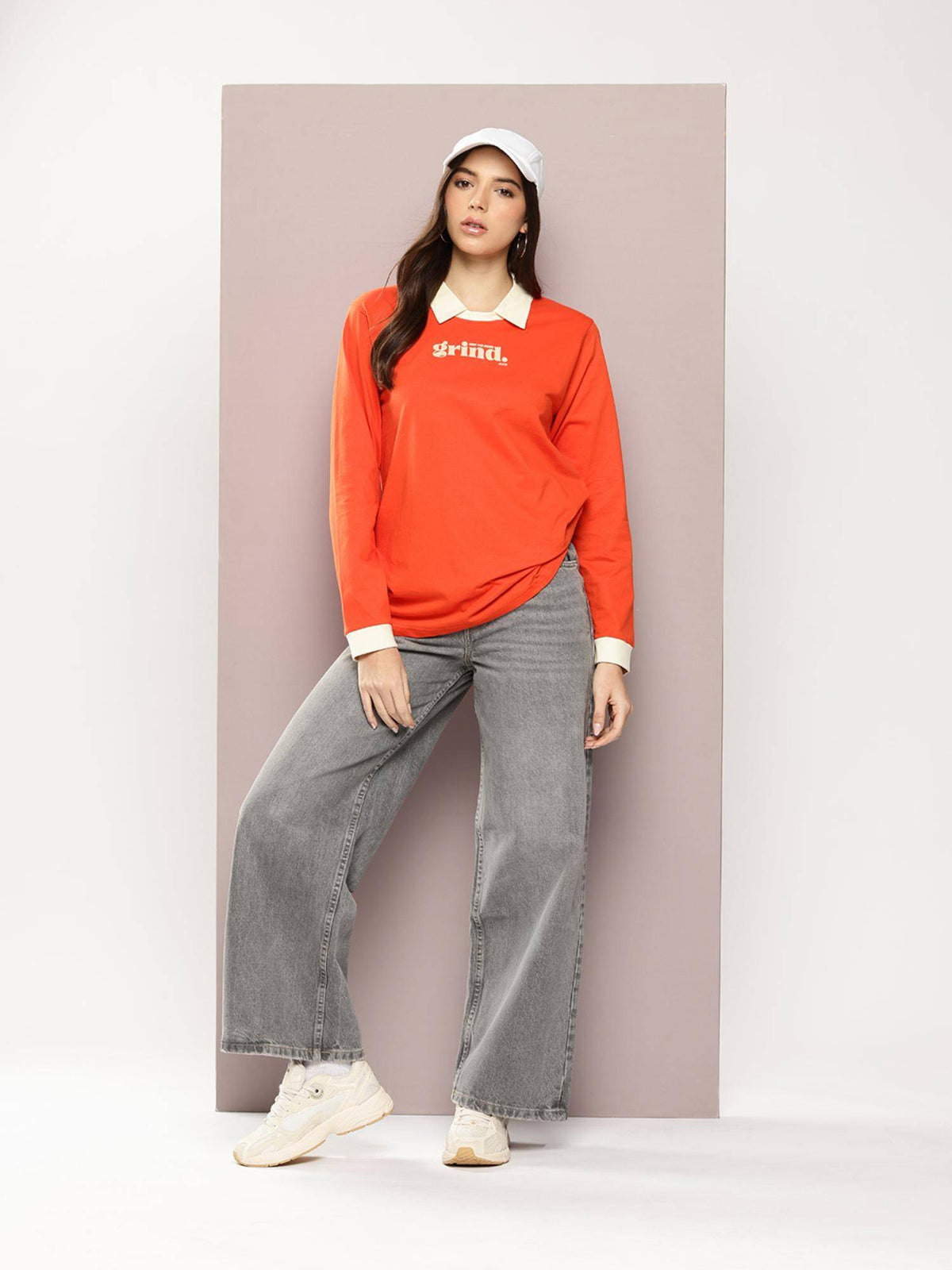 Womens Long Sleeve Oversized Printed Polo T-shirt - Orange | PW43 - view 5